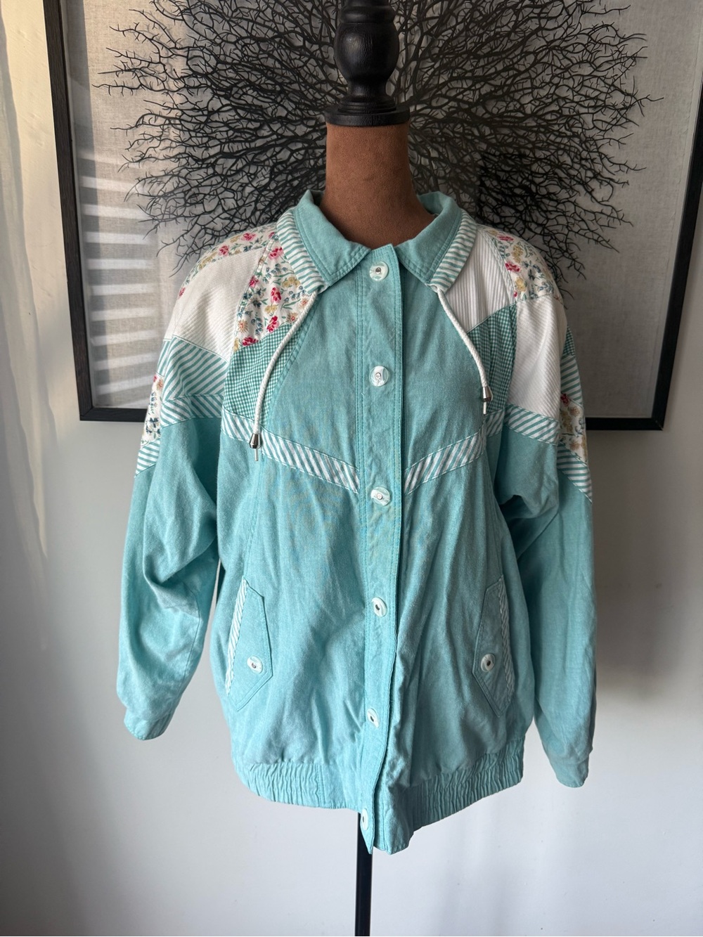Vintage 1980s/1990 CurrentSeen Aqua Floral Patchwork Jacket
